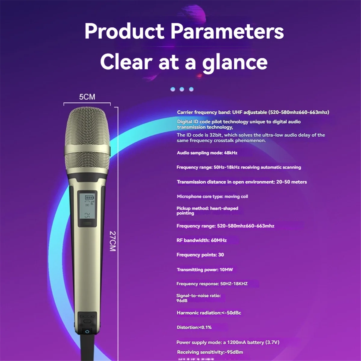 

ABAN SKM9000 Wireless Microphone Professional UHF Frequency Adjustable Ultimate Sound Clarity for Show Teaching Wedding C
