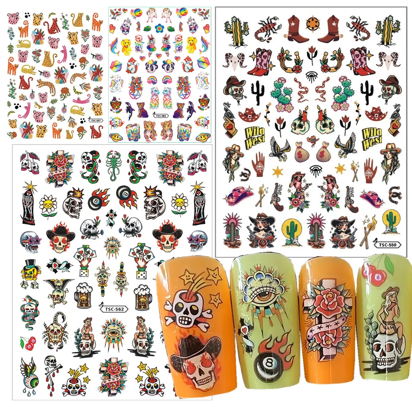 TSC-564 Rainbow skullLisaFrank Cowboy 3d nail art stickers decal silder template diy nail tool decorations