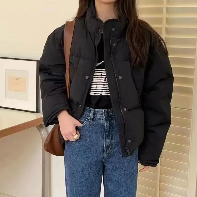 Puffer parkas jaqueta de inverno para baixo casaco de algodão feminino cor sólida solto acolchoado jaqueta casual feminino engrossar quente outwear