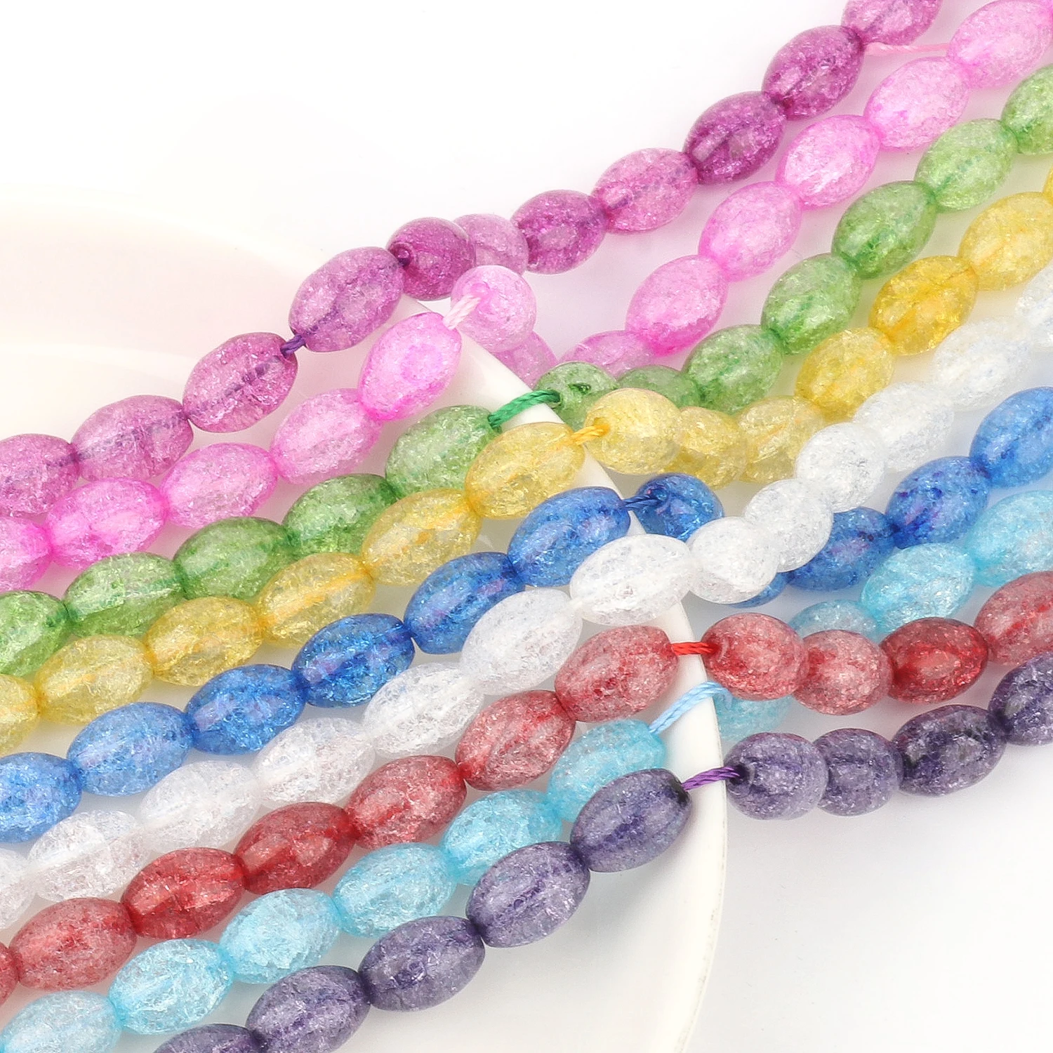 Rijst Vorm Gebarsten Kristal Kralen 6X9Mm 8X12Mm Multicolor Losse Spacer Kralen Voor Sieraden Diy oorbellen Armband Maken Accessoires