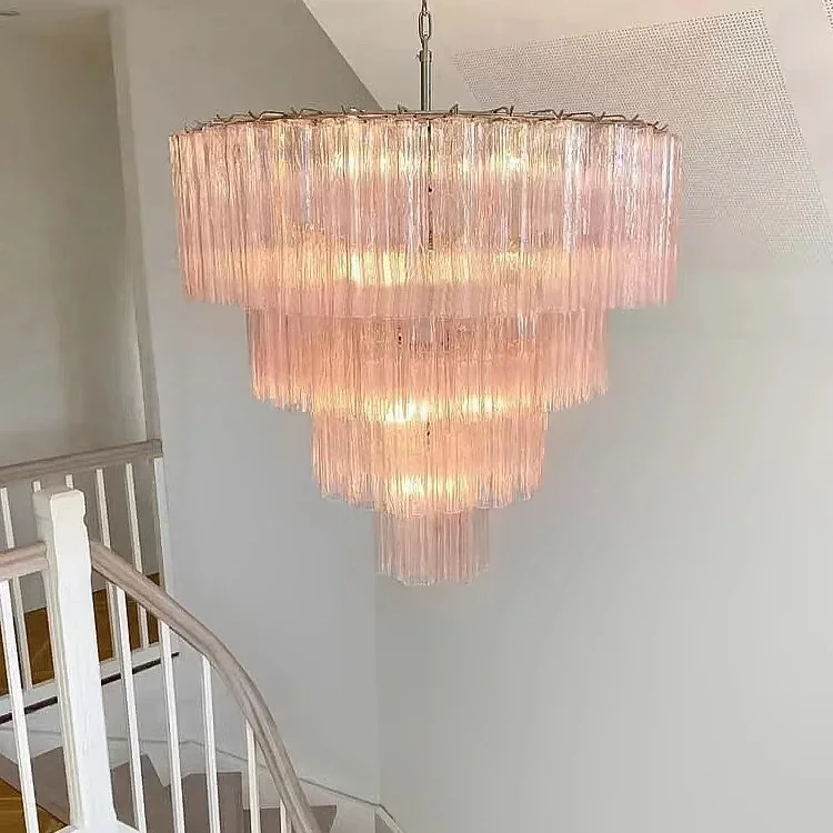 Italian Design Glass Ceiling Chandeliers Vintage Clear Pink Hanging Lamps Cloakroom Villa Dulpex Restaurant Decor Pendant Light