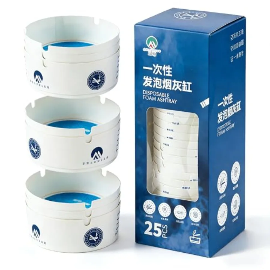

LiandZhao Disposable Ashtrays 25-Pack Disposable Ashtrays for Cigarettes with Water-Foaming Sand Base, Odor Control, Mess-Free,