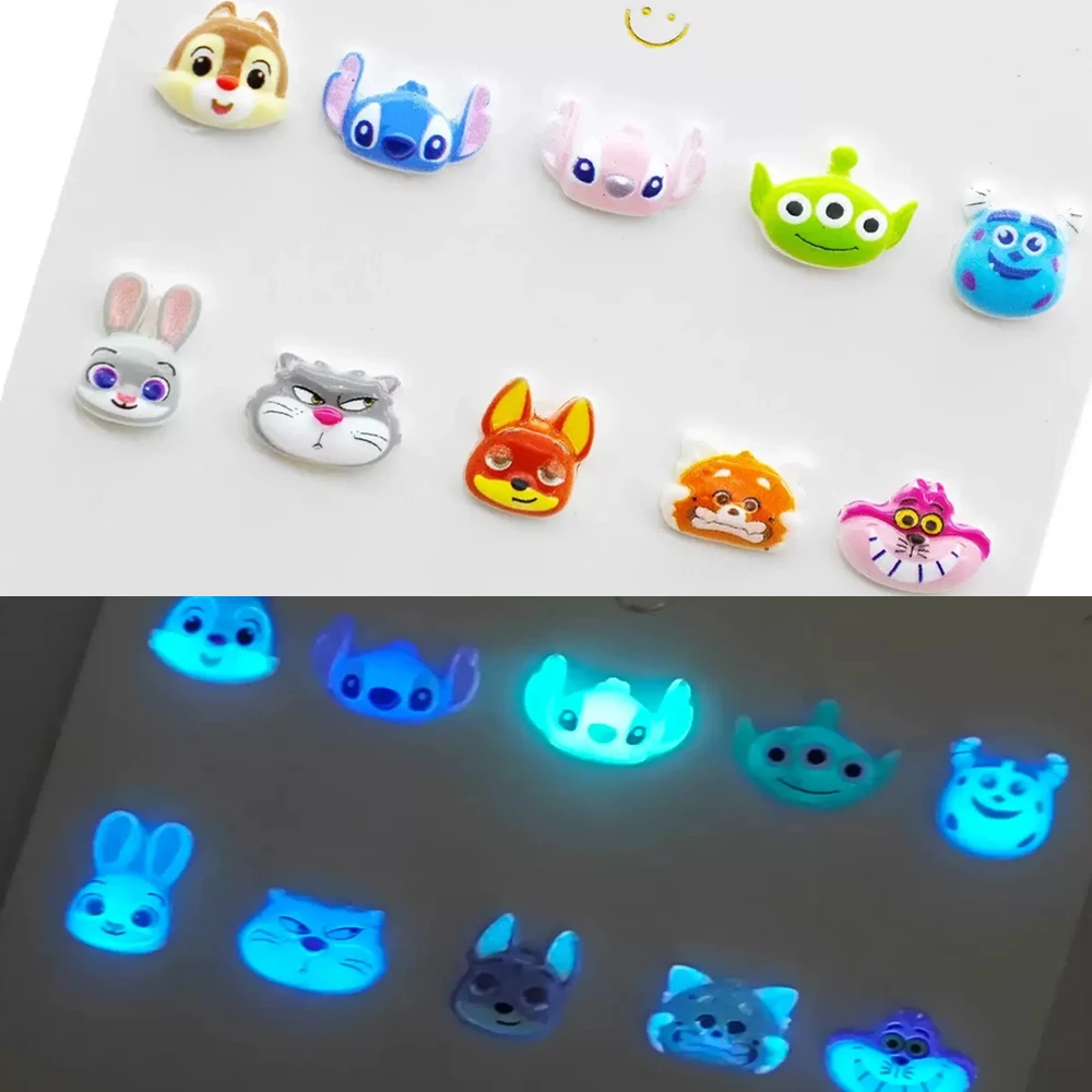 50 szt. Uroczych, kreskówkowych ozdób do paznokci z serii Zootopia, kawaii, 3D, świecące w ciemności, Stitch, Judy Królik, Nick Lis, akcesoria do dekoracji paznokci