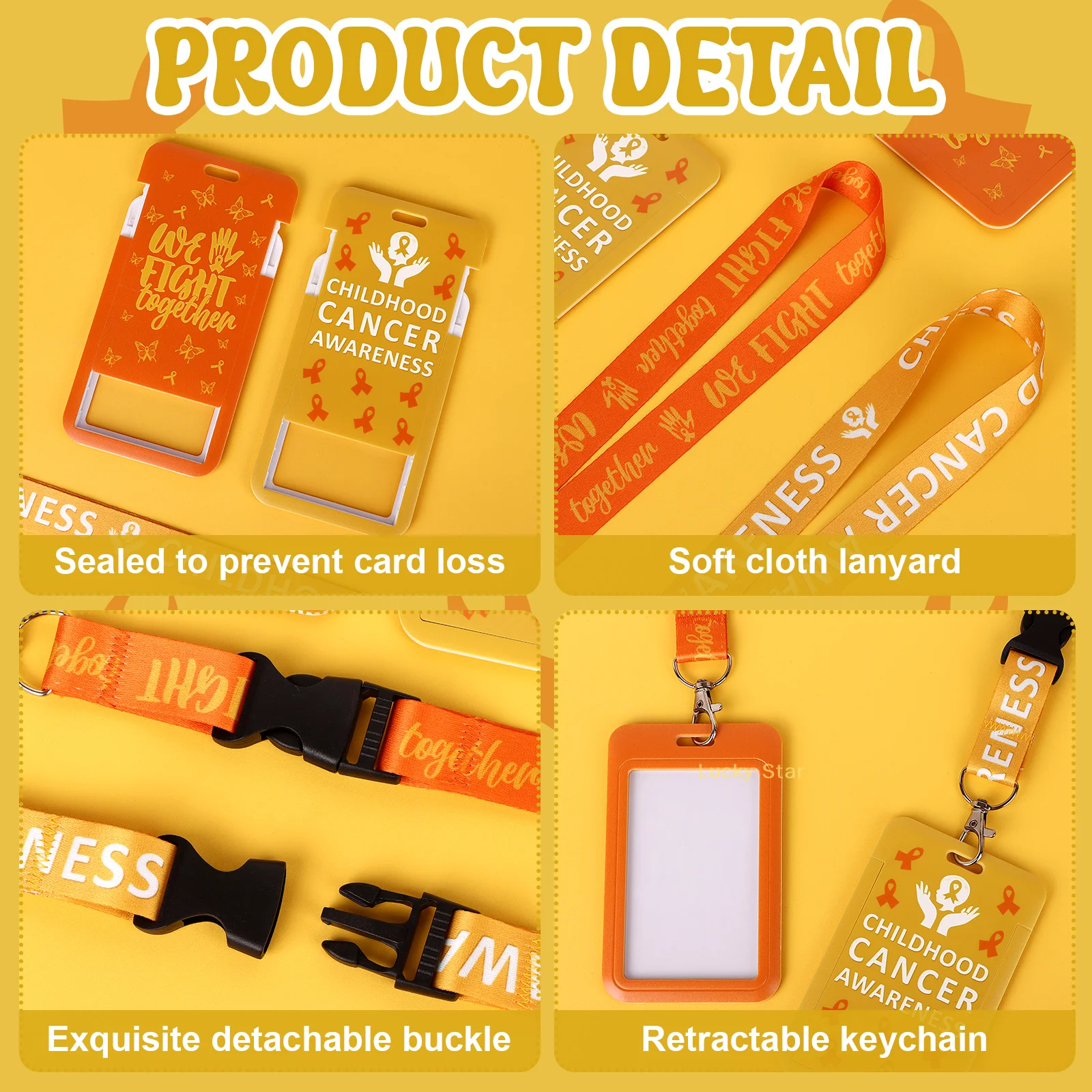 

Gold ID Holder Childhood Cancer Awareness Lanyard Gold Keychain Lanyard Accessory For Keys And ID Cards For Women Girls Teachers