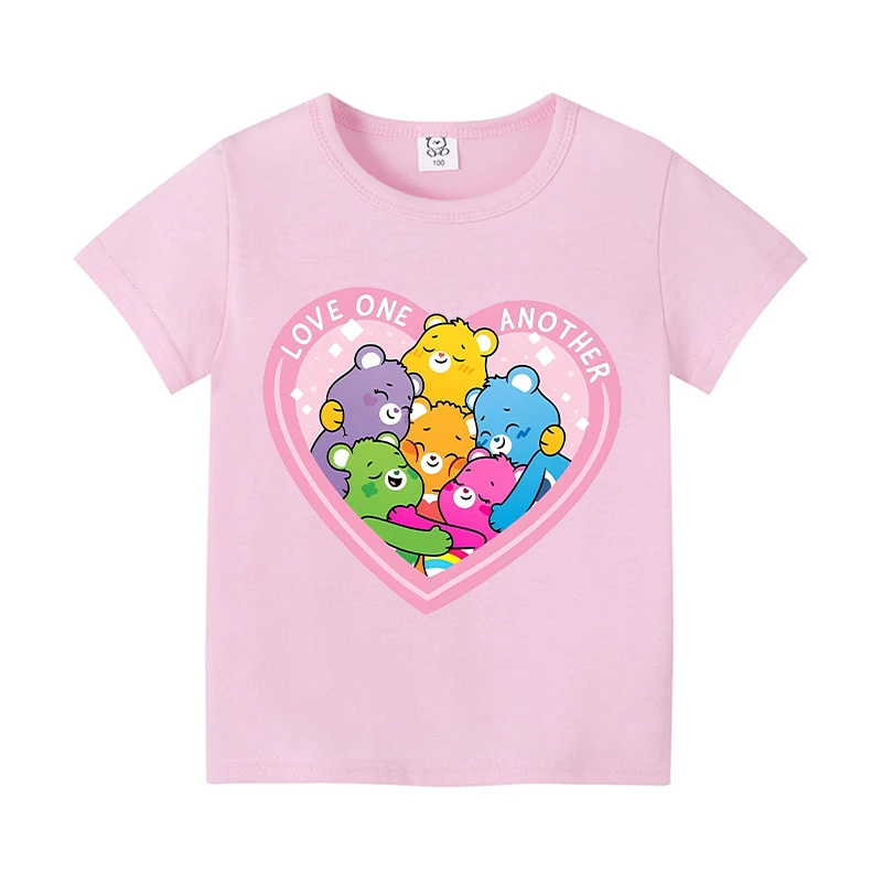 Carebearss Children T-Shirt Cute Anime Girls Kawaii Little Bear Tees Shirt Cartoon Short Sleeve Tops Kids Clothing Birthday Gift