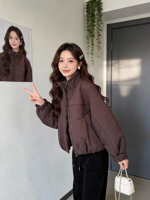 

Retro Korean Style Short Cotton Jacket Women's Loose Warmth Spring Winter Loose Fit Slimming Outerwear Coat Stand Collar