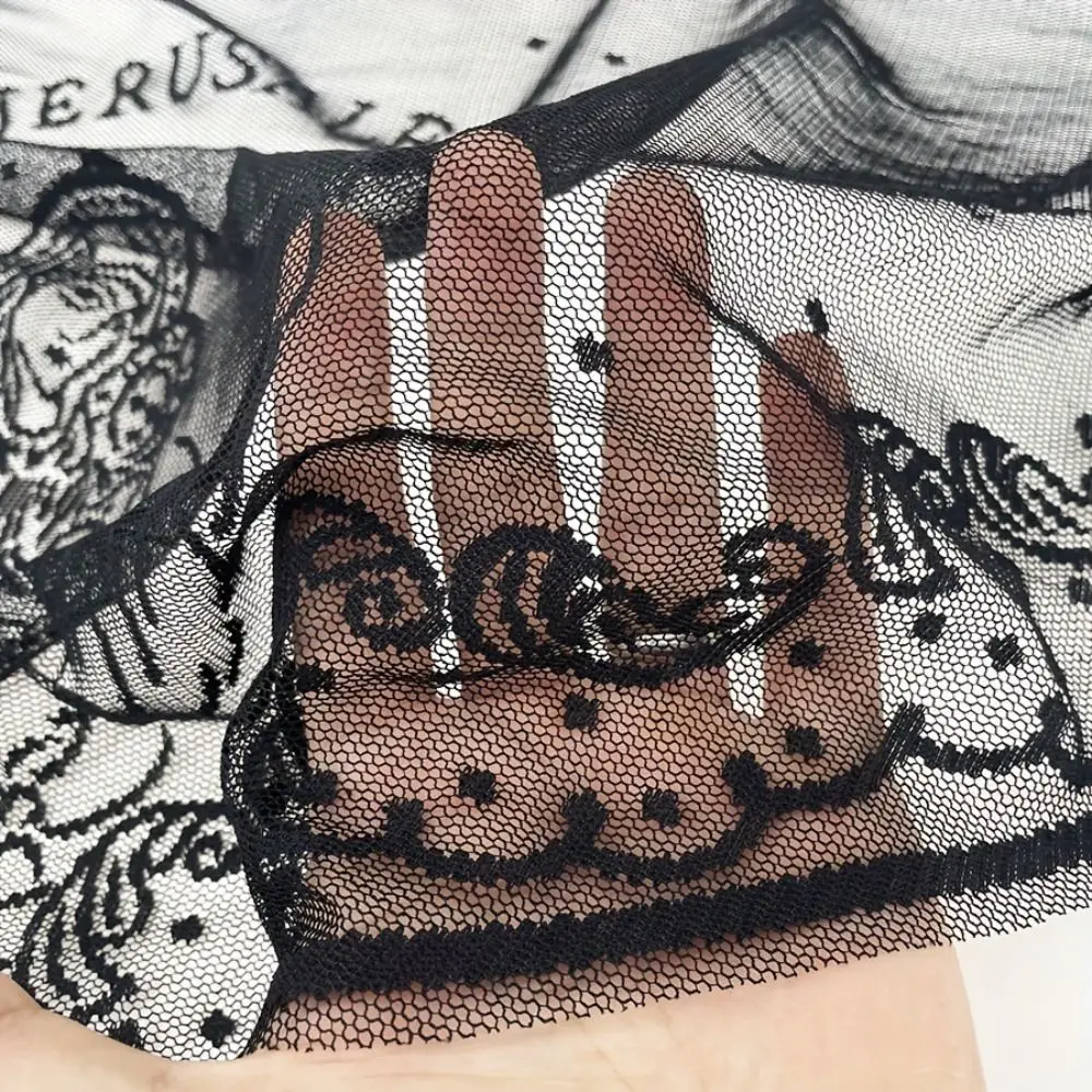 

Vintage Hollow Out Lace Scarf Solid Color Thin Hair Scarf Headband Embroidery Foulard Bandana for Women