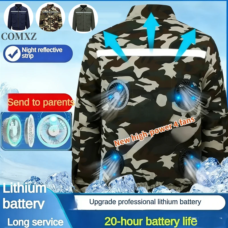 4 Fan Ice Jacket Men's Smart Usb Refrigeration Coat Air Conditioner Clothes Summer Fishing High Temperature Camouflage Work Vest