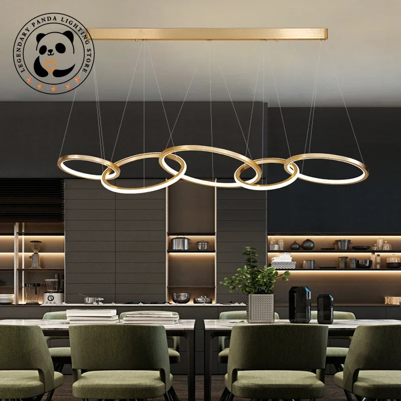 Modern Minimalism Pendant Lights Metallic Luster Circle Rings Led Dimmable Ceiling Chandelier Dining Room Bedroom Bar Luminaries