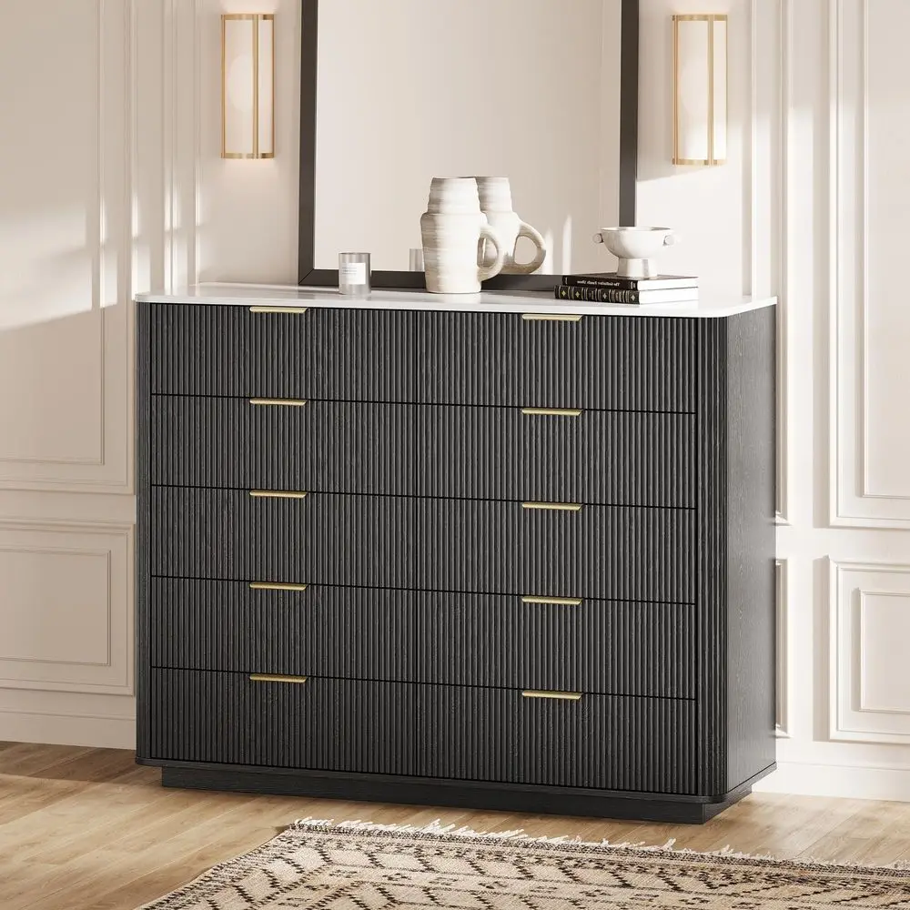 Drawers Dresser for Bedroom with 10 Drawers, 42 Wide Mid Century Dressers with Faux Marble Top amp Metal Handle, Wooden Chest of