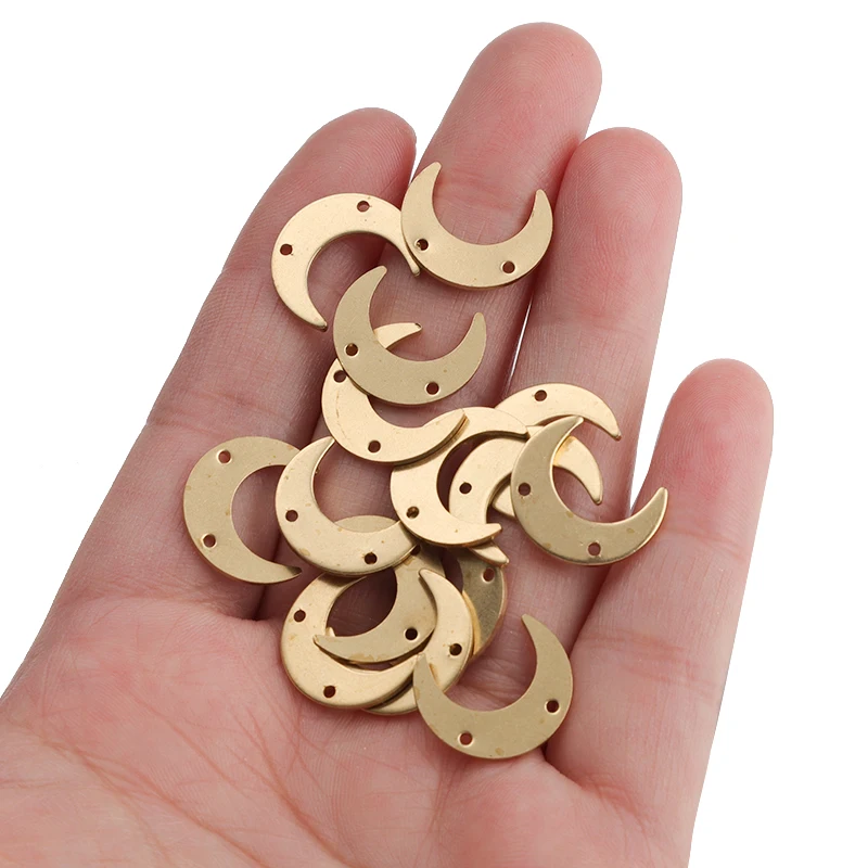 20pcs Raw Brass 13x16mm Crescent Moon Charm Pendant Two Holes Earrings Charms For DIY Necklace Jewelry Findings Making Supplies