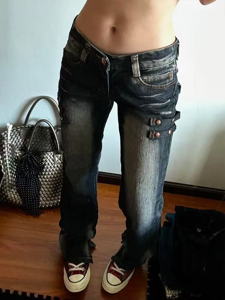 Grunge Japanese Fashion Chic Jeans Women Harajuku Gyaru Y2K Denim Slim Cargo Pants Cyber Punk Hip-pop 2000s Aesthetic Tomboy New — zdjęcie 4