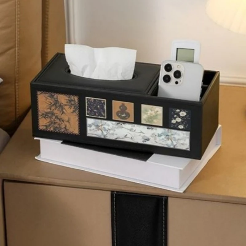 Classic Retro Leather High-grade Remote Control Organizer Table Mat Paper Towel Box Coffee Table Luxury Desktop Tissue Box