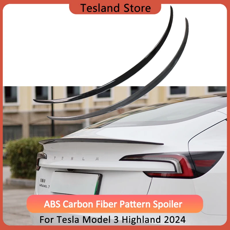 

For Tesla New Model 3 Highland 2024 Spoiler Carbon Fiber Pattern ABS Model3 Rear Trunk Wing for 2024 Tesla Model 3 Accessories