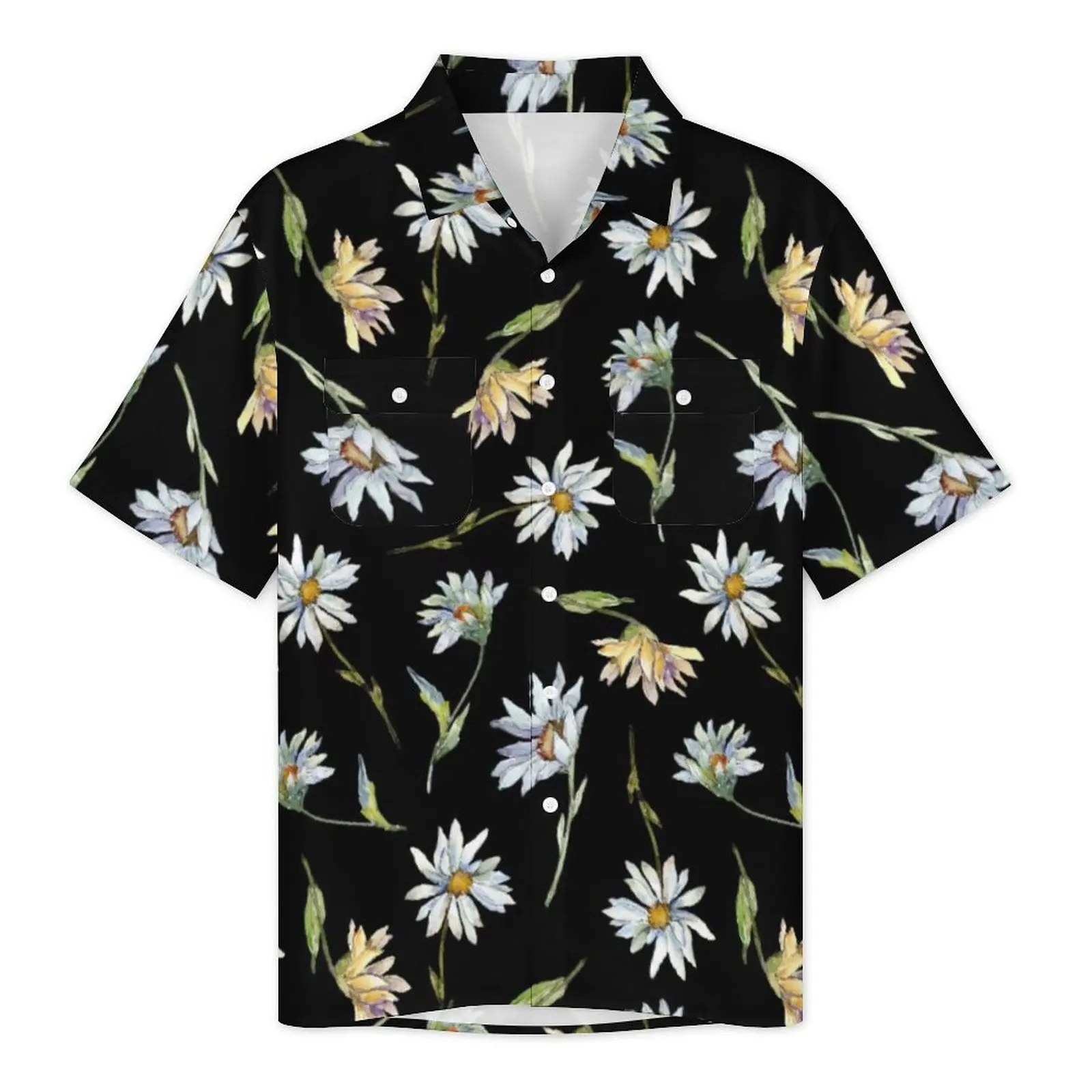 Elegant Daisy Vacation Shirt Male Watercolor Floral Loose Casual Shirts Hawaiian Short Sleeve Comfortable Oversize Blouses Gift