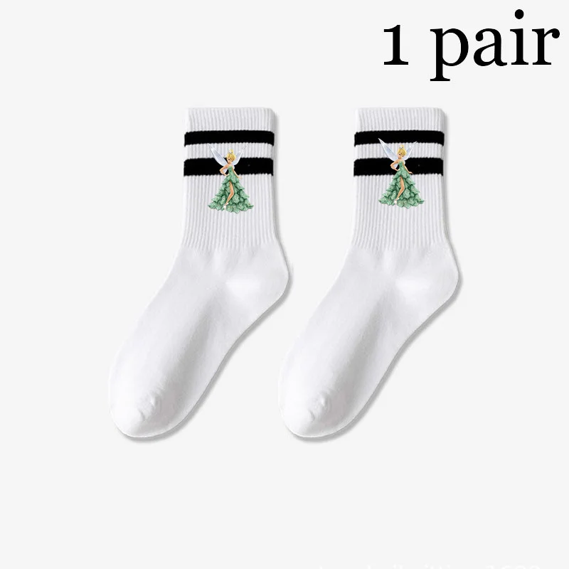 Tinker Bell Cartoon Women Disney Socks calzini corti traspiranti calzini morbidi Casual da donna tinta unita nero bianco donna calzino corto