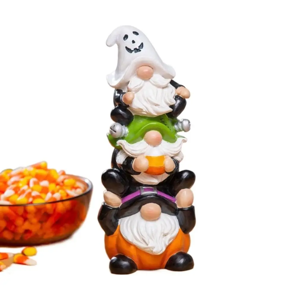 Porch Gifts Resin Stacked Halloween Gnome with Pumpkin Ghost Desk Crafts Outdoor Statue Garden Ornament Garden Gnome Statue Yard