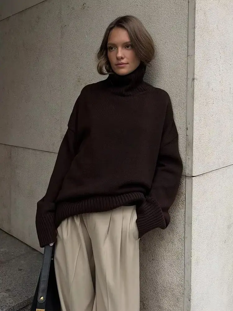 المرأة تريكو سترة الموضة الياقة المدورة بلوزة عادية أنيقة مضلع فضفاضة طويلة الأكمام بلون الإناث سترة الإناث #2