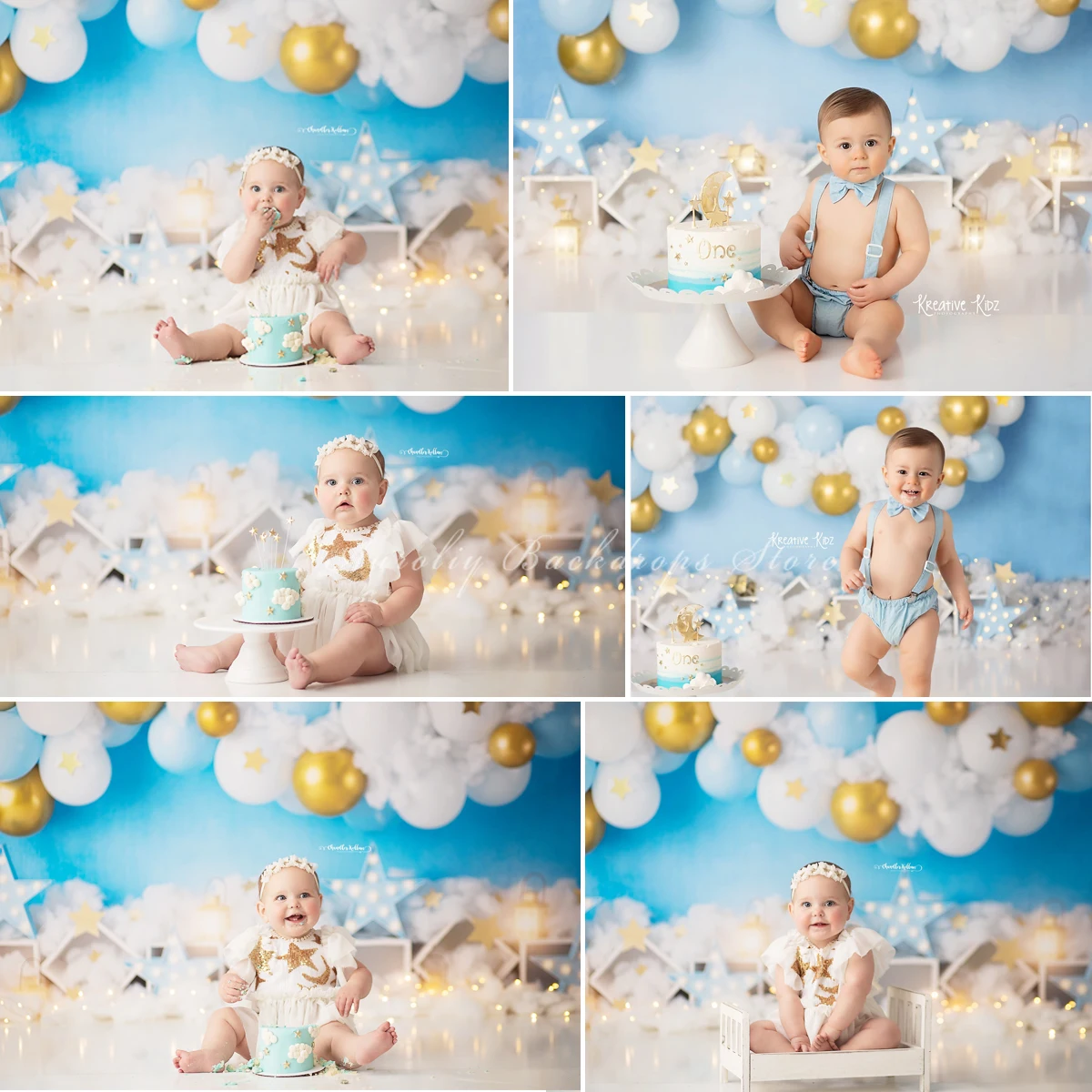 

Place in the Clouds Backdrops Kids Baby Photography Props Child Adult Photocall Decors Cake Smash Balloon Star Background