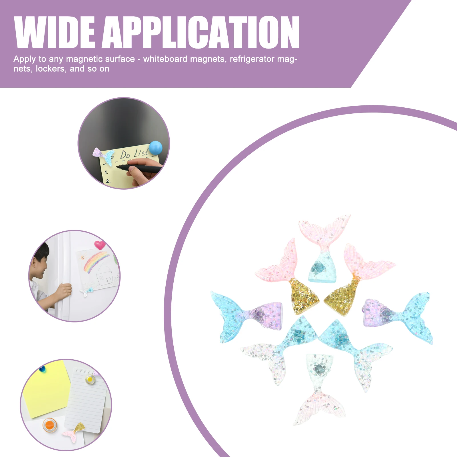 

10Pcs Cute Mermaid Fish Tail Fridge Magnet Sensory Input Language Development Object Recognition Refrigerator Decals