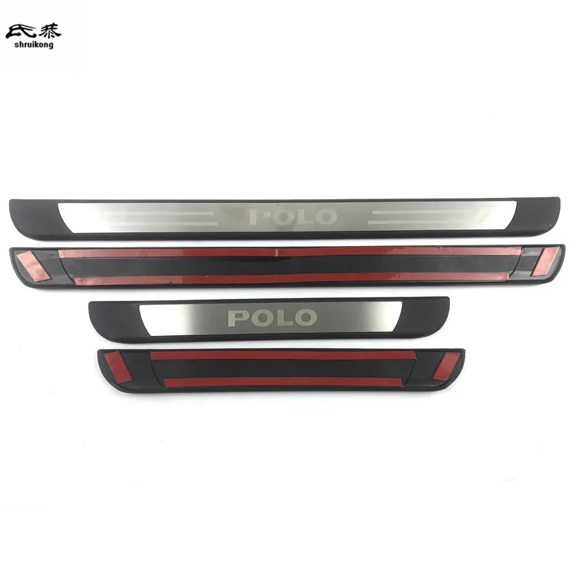 4PCS/SET ABS Plastic Stainless Steel For 2017-2022 Volkswagen VW POLO AW1 BZ1 Car Door Sill Pedals Scuff Plate Cover