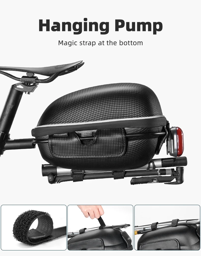 ROCKBROS Bike Rear Rack Bag Hard Shell EVA Large Capacity Waterproof Seat Bag Road MTB Bicycle Saddle Reflective Hang Taillight