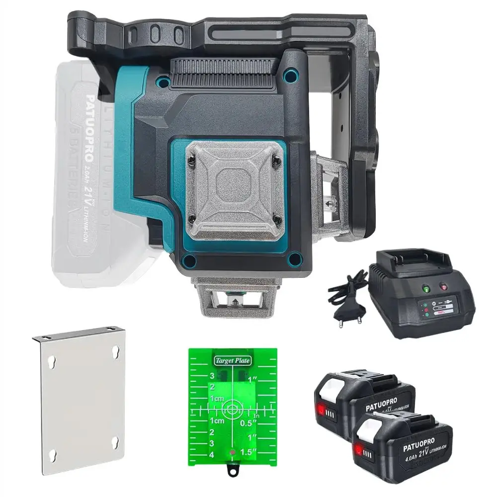 

PATUOPRO Беспроводной лазерный уровень 12 линий 360 горизонтальный и вертикальный мощный самовыравнивающийся электроинструмент для батареи Makita 18 В