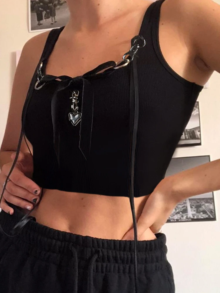 IAMSURE Basic Solid Bandage Crop Tops Gothic Sexy Slim Slash Neck Sleeveless Tank Tops Women 2024 Summer Fashion Streetwear Lady