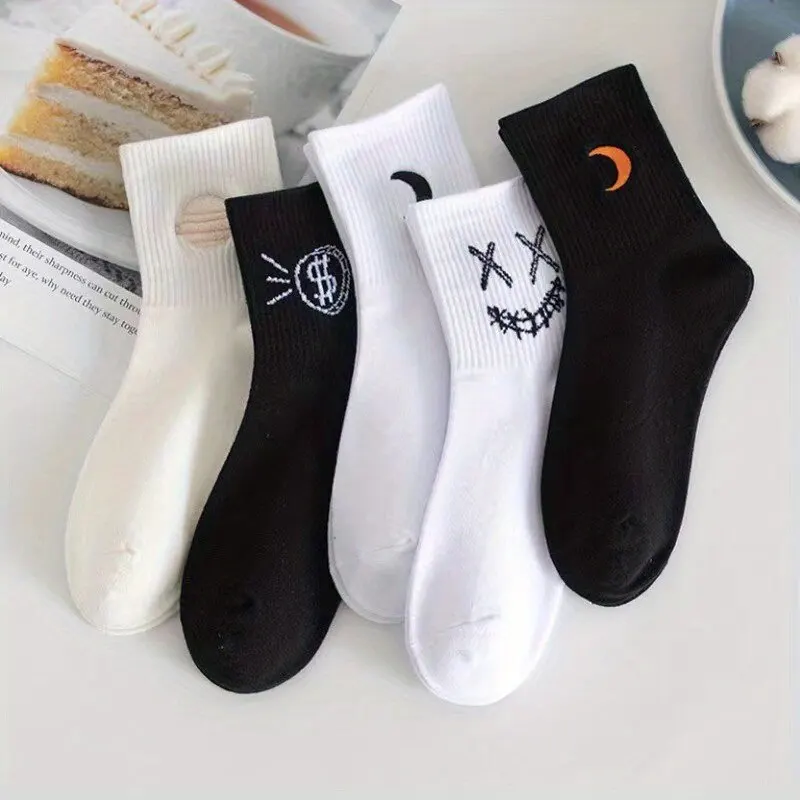 5pairs Men\'s Print Athletic Ankle Socks Print Breathable Comfortable Novelty Funny Crew Socks