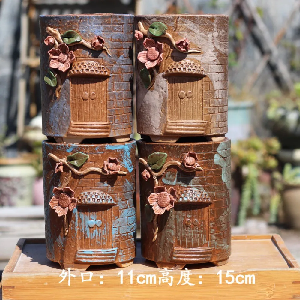 New hand-squeezed flower Maifanshi flower house modeling master large old pile breathable coarse pottery pot