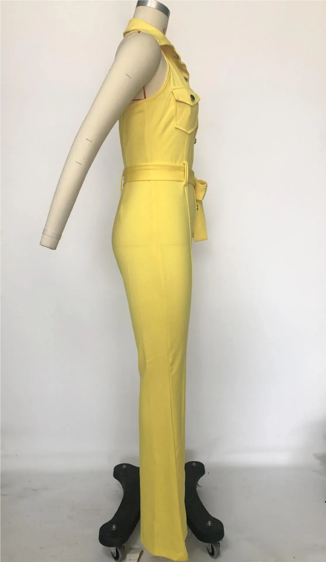 Spring/Summer Women's Clothing Solid Color Sleeveless Jumpsuit Fashion Wide Leg Pants Sexy Single-Breasted Jumpsuit With Belt