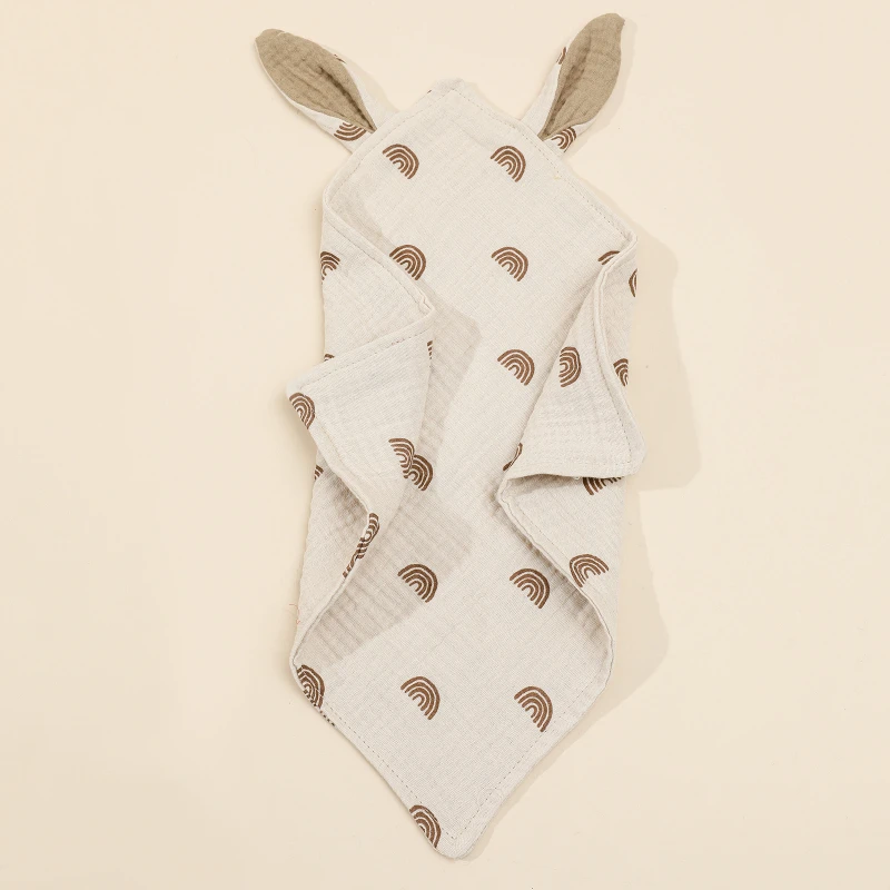 Baby Burp Clothes Double Layer Cotton Muslin Cute Rabbit Ears Newborn Square Towel Soft Comforter Sleeping Blanket Infant Towels