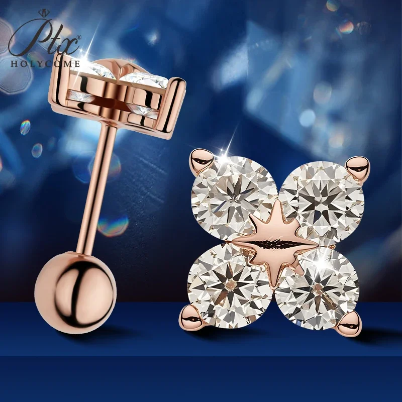 

18k Yellow White Gold Plated Diamond Earring Rose Gold Four Leaf Clover Moissanite Stud Earrings 925 Silver for Women Jewelry