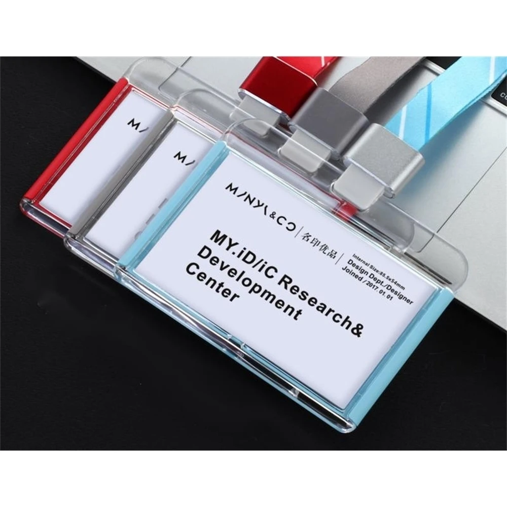 Horizontal Acrylic Business Badge Holders Credit Card Holders With Retractable Lanyard Id Badge Holders & Accessories