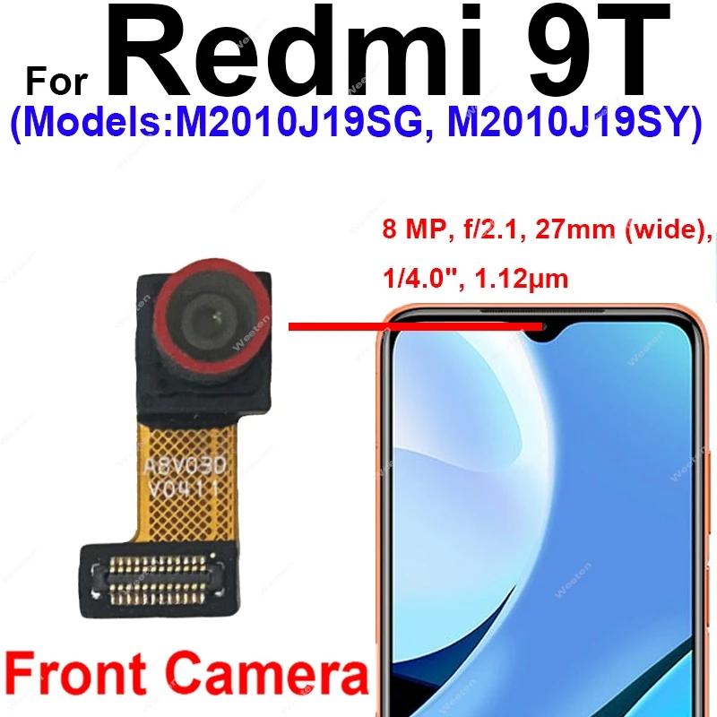 For Xiaomi Redmi 9T Front Rear Camera Module Front Facing Camera Back Main Primary Camera Repair Parts