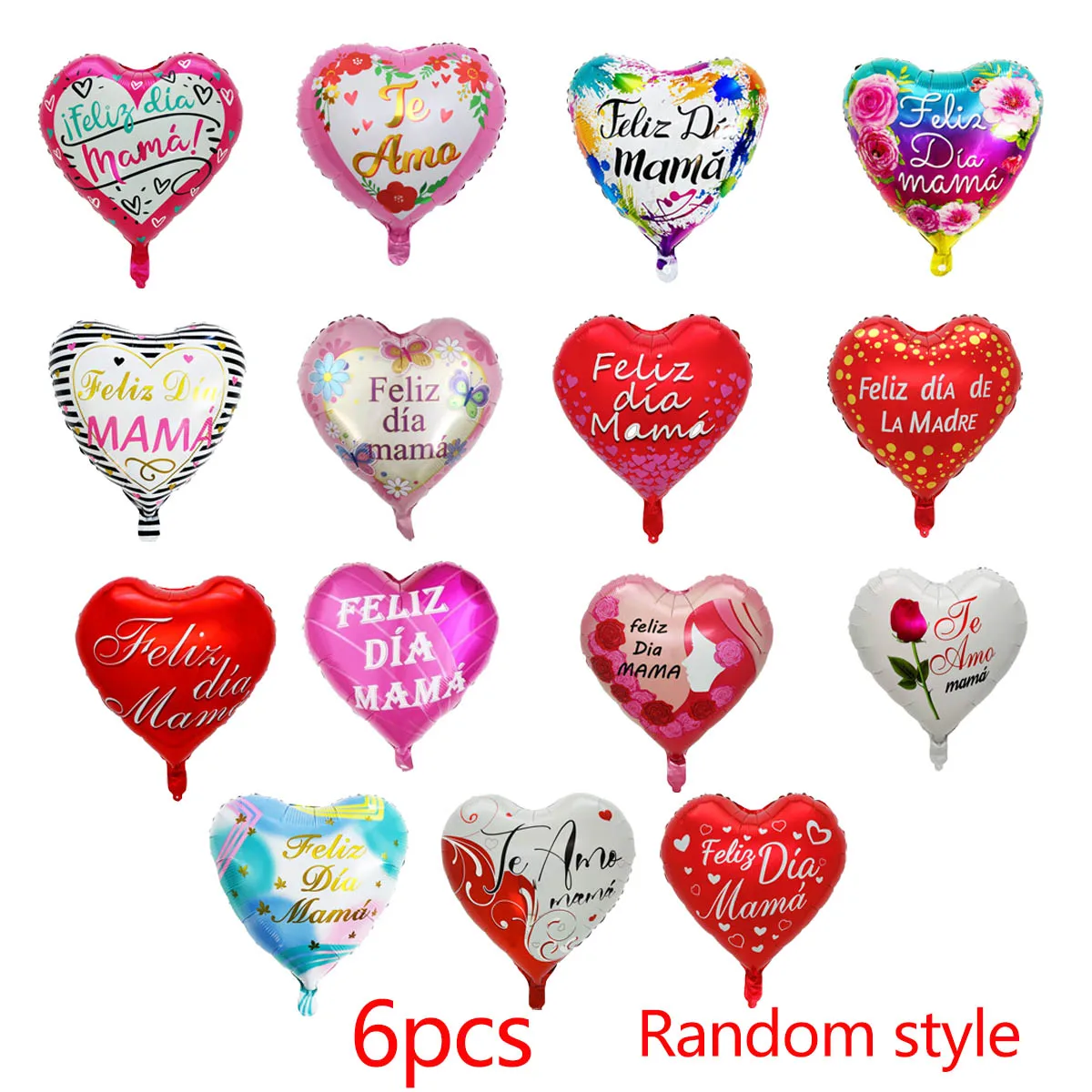 6Pcs 18Inch English Spanish Happy Mother\'s Day Heart Round Balloons Love You Mom Best Mom Helium Balloon Mother\'s Day Decoration