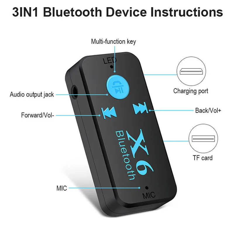 NEUE Upgrade X6 5,0 Bluetooth Stereo Audio Receiver Transmitter Mini AUX USB 3,5mm Jack Auto Empfänger Für Auto Kit wireless Adapter