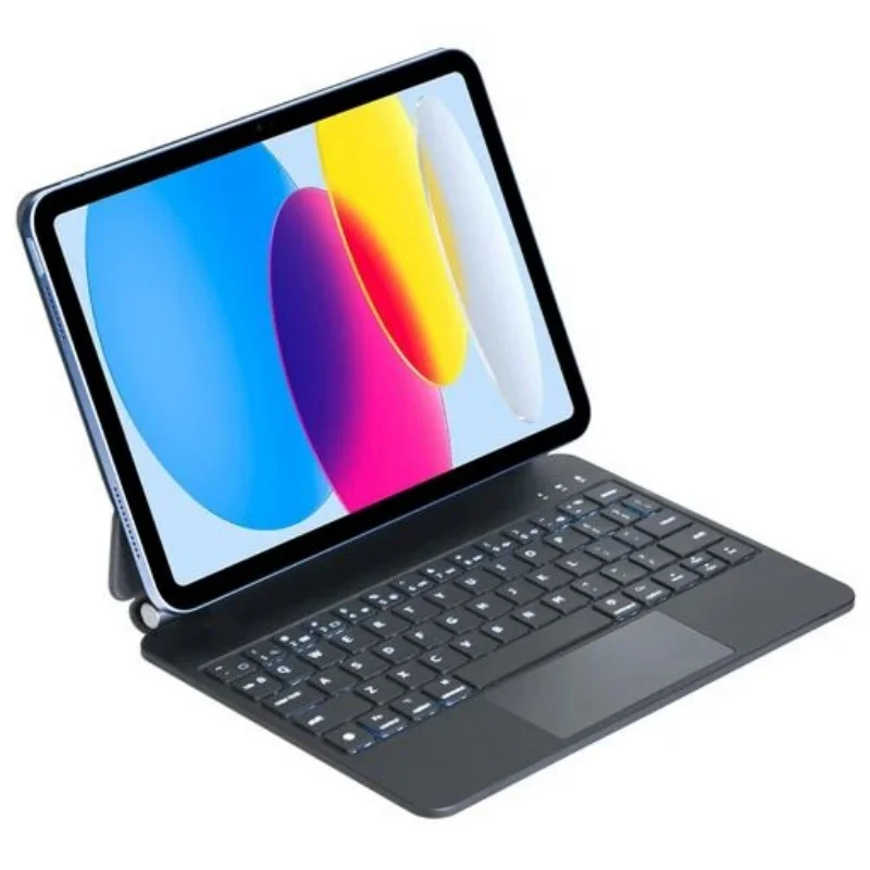 Capa de teclado sem fio ZLOS KNM02 para iPad Pro 11" 2025 / iPad 10a geração 10,9" 2022, touchpad, luz de fundo de 7 cores, suporte flutuante