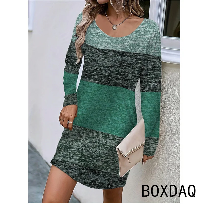 Women's Retro Dress Autumn Long Sleeved Round Neck Casual Versatile Dress Big Size 3XL Female Street Personality Dress Vestidos