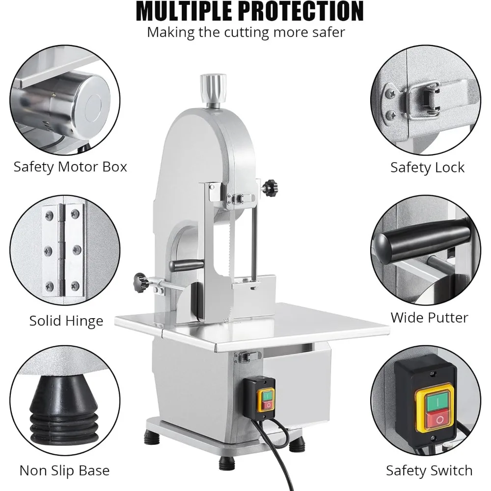 Máquina elétrica de corte de carne e ossos, serra poderosa de 1100 W, lâmina de 19,3 x 15 polegadas, espessura de 0,16 a 7,9 polegadas, inclui 5 lâminas, identificação