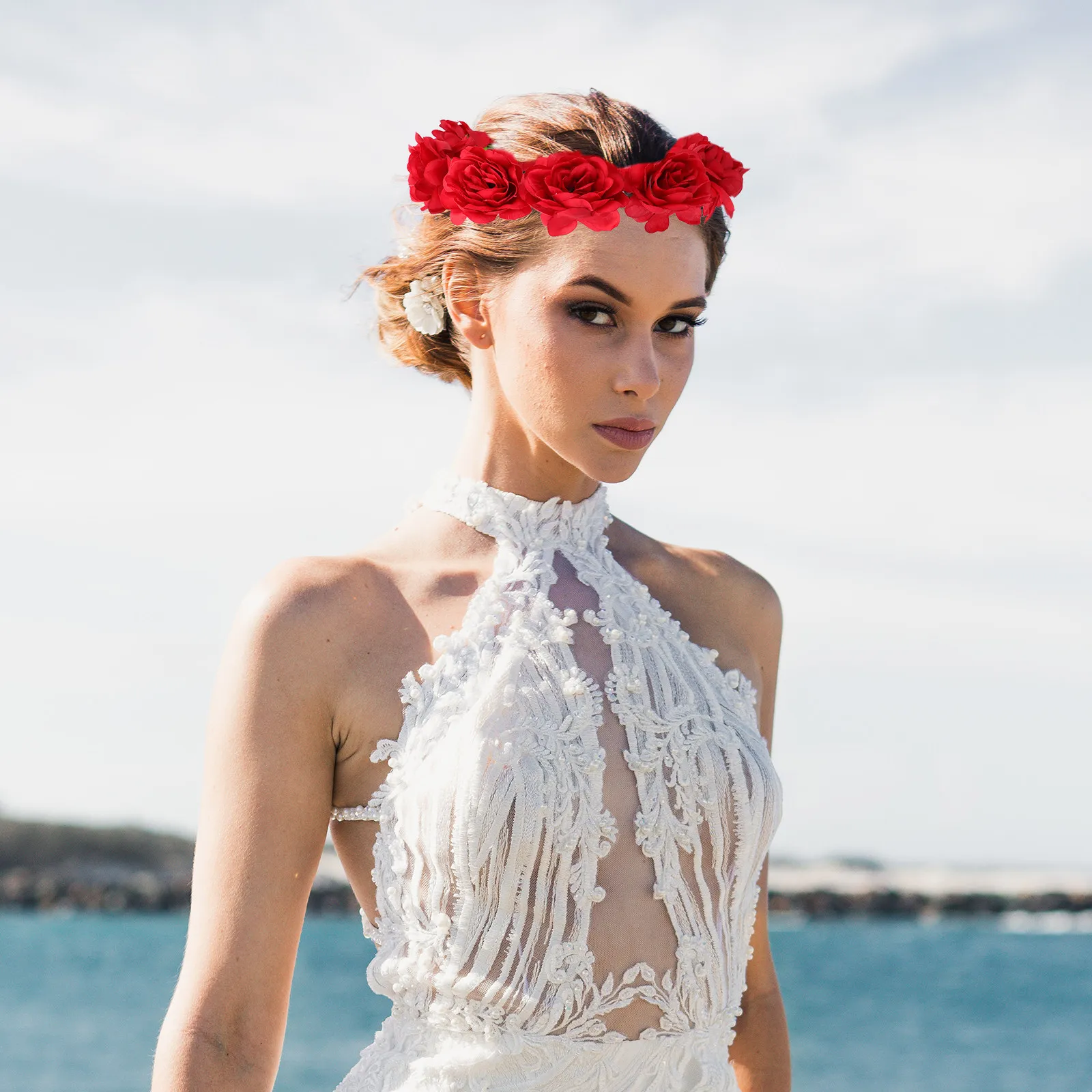 

1 шт. Цветочный венок-повязка на голову с розами, мини-венок, имитация цветов из ткани, украшение для волос на День святого Валентина, свадьбу, вечеринку