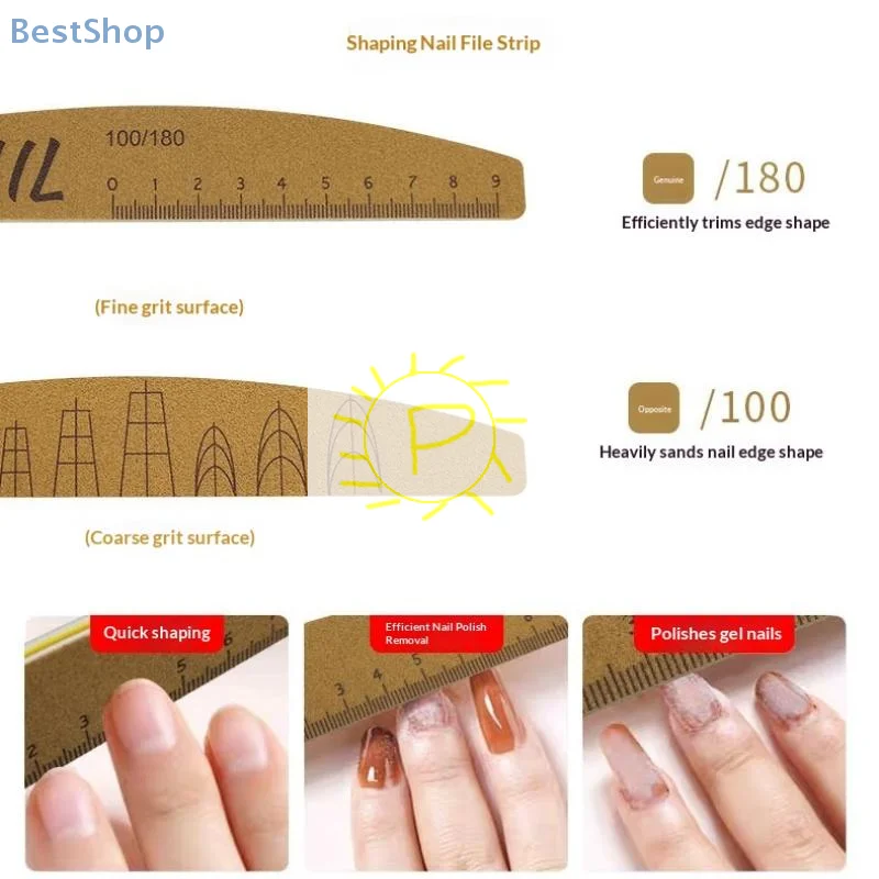 5 Pcs Nail File Set With Scale Nail Art Double-sided 80-240 Grit Nail File Grinding Sanding Buffer Buffing Manicure Tool