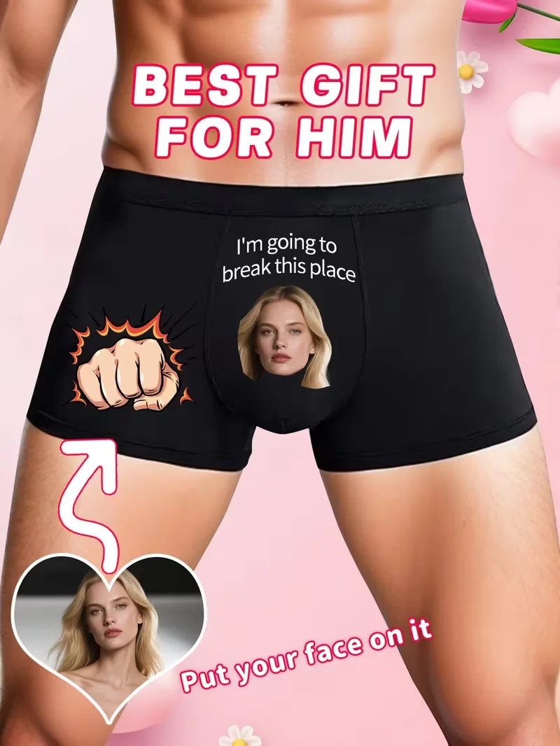 Customizable 1-Pack Sexy Men's Boxer Shorts with Portrait Design for Valentine's Day And Anniversaries Comfortable Elastic Fit f