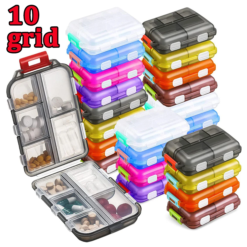 Mini Portable Pills Organizer Case 10 Grids PillBox Tablet Storage Container Weekly Medicine Pill\'s Box Pill Case Drug Dispense