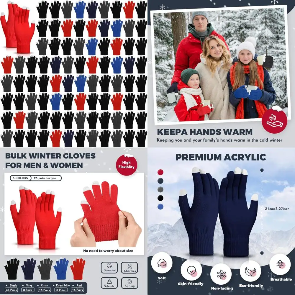 

Bulk Stretchy Warm Knit Gloves, Full Fingers Thermal Winter Gloves for Men and Women, Cozy Warmth Gift