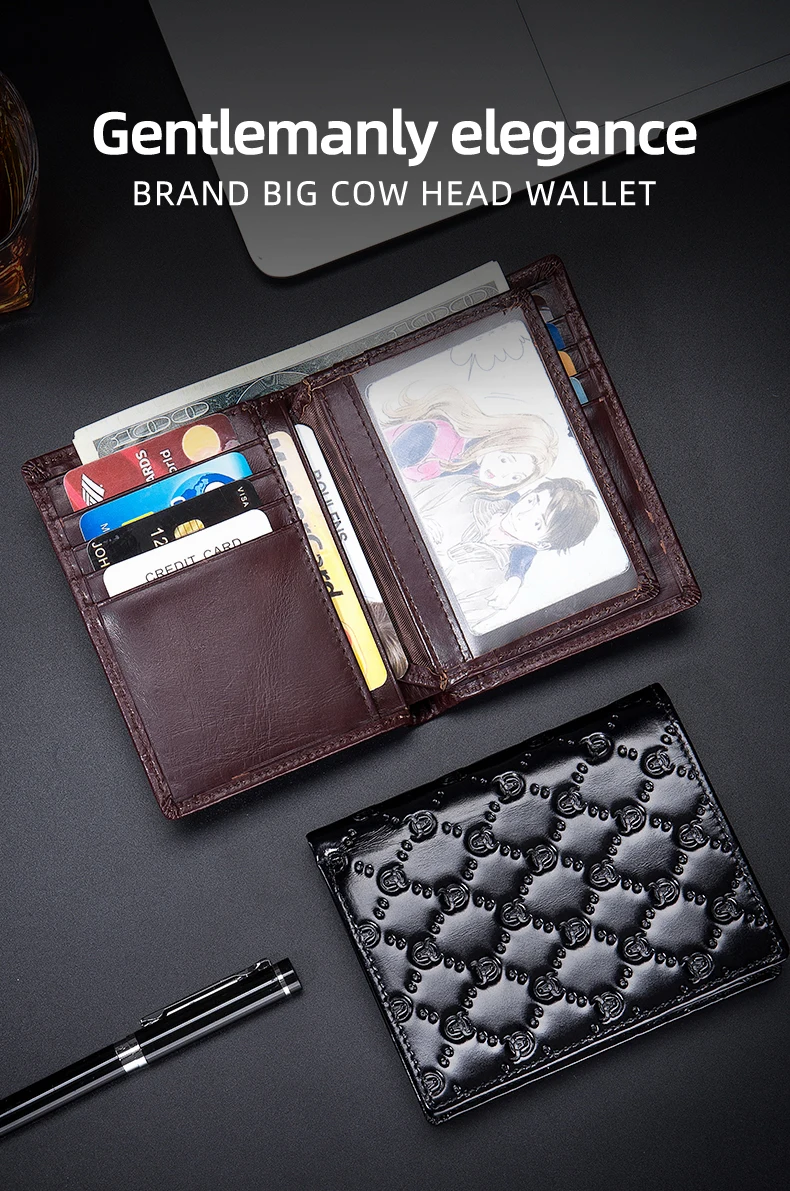 BULLCAPTAIN Herren-Geldbörse aus Echtleder mit RFID-Schutz, Ausweisfenster, vertikale Bifold-Geldbörse für Herren mit Vintage-Kartenhalter – Detail 2
