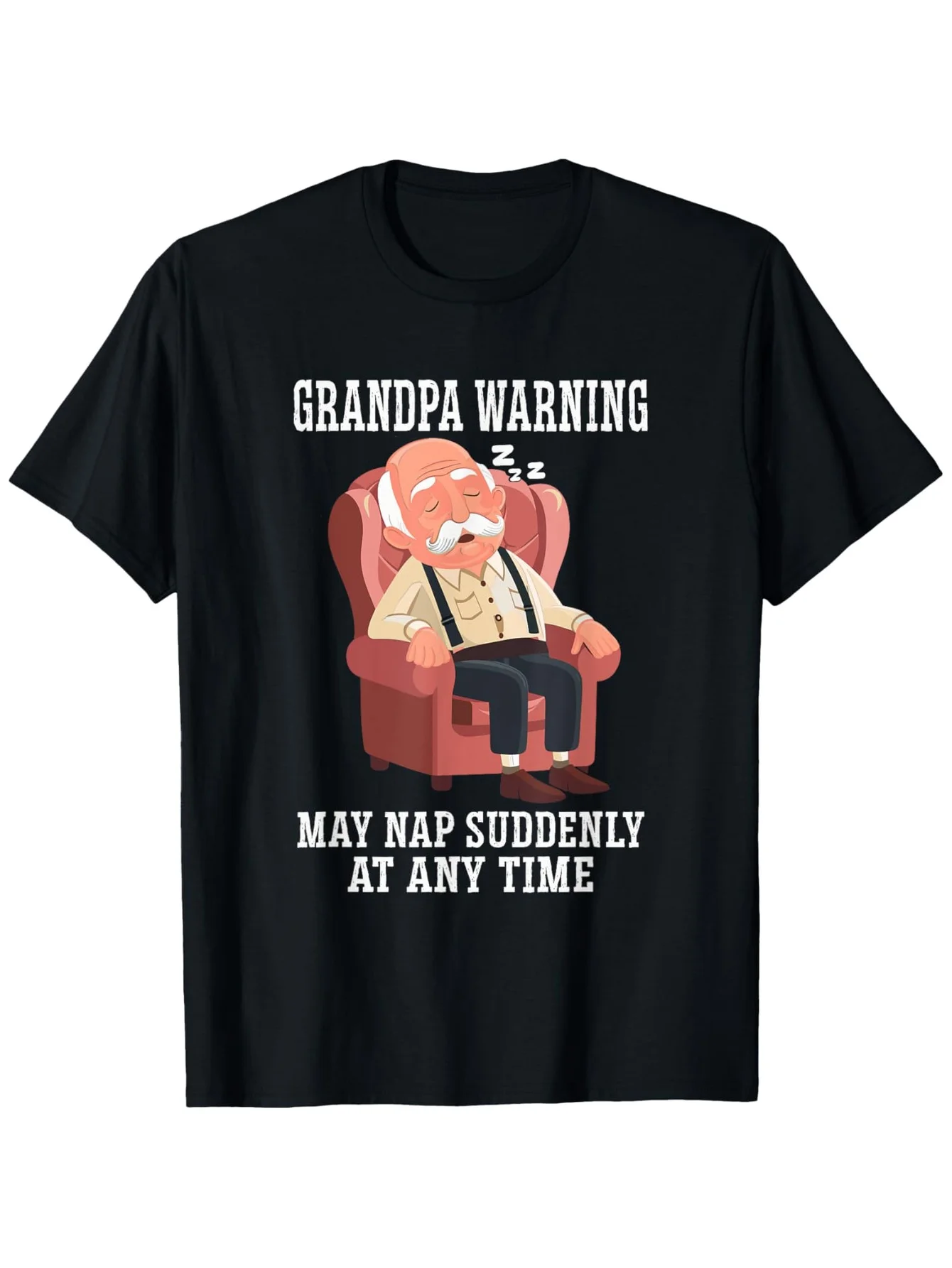 Grandpa's Warning May Nap Anytime Funny Graphic Tee-  , Comfort Fit Crew Neck T-Shirt for Men, Perfect for Daily Wear Casual Outings, Black