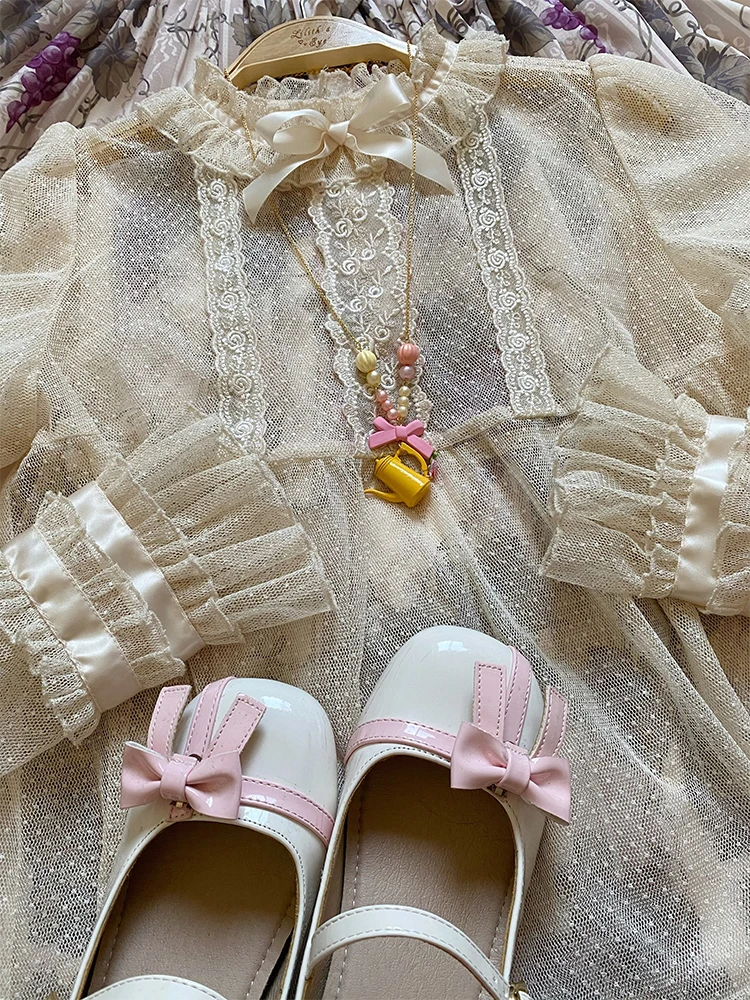 ชุดเดรสวินเทจยาวประดับลูกไม้ ผ้าโพลีเอสเตอร์ 100% สำหรับใส่เป็นชุดชั้นในสไตล์โลลิต้า หรือชุดตาข่ายอเนกประสงค์สำหรับวันฮาโลวีน