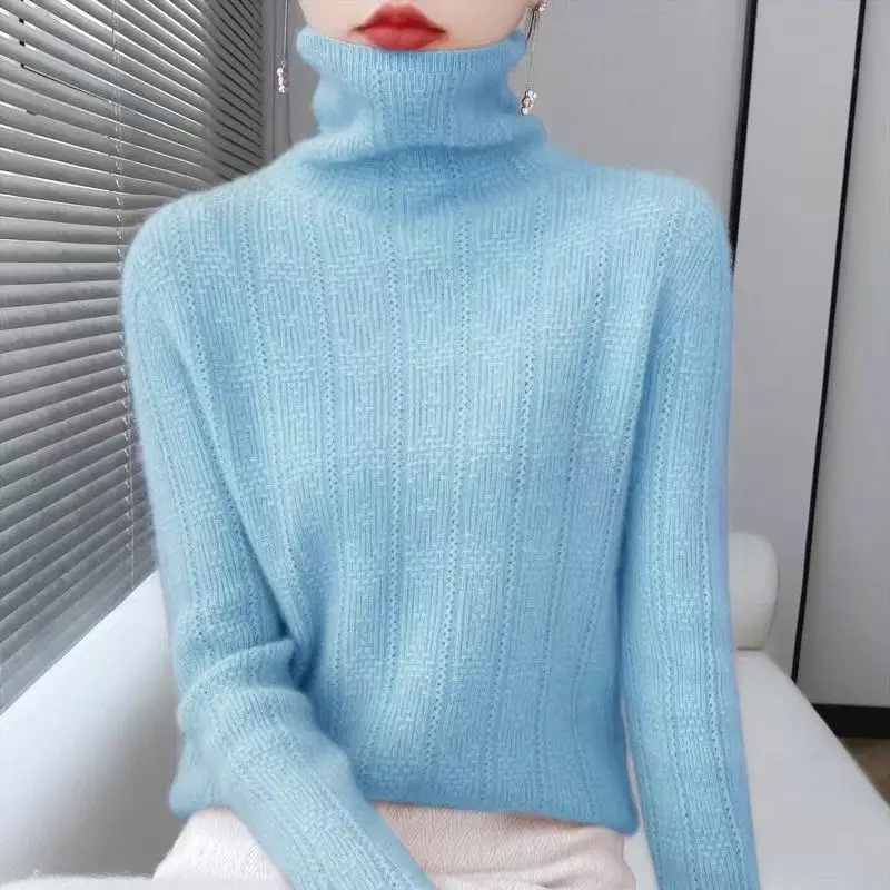 

2025 Women's Pullover Sweater Winter New Thickened Warmth Fashion Long Sleeve Knitted Wool Sweater High Collar