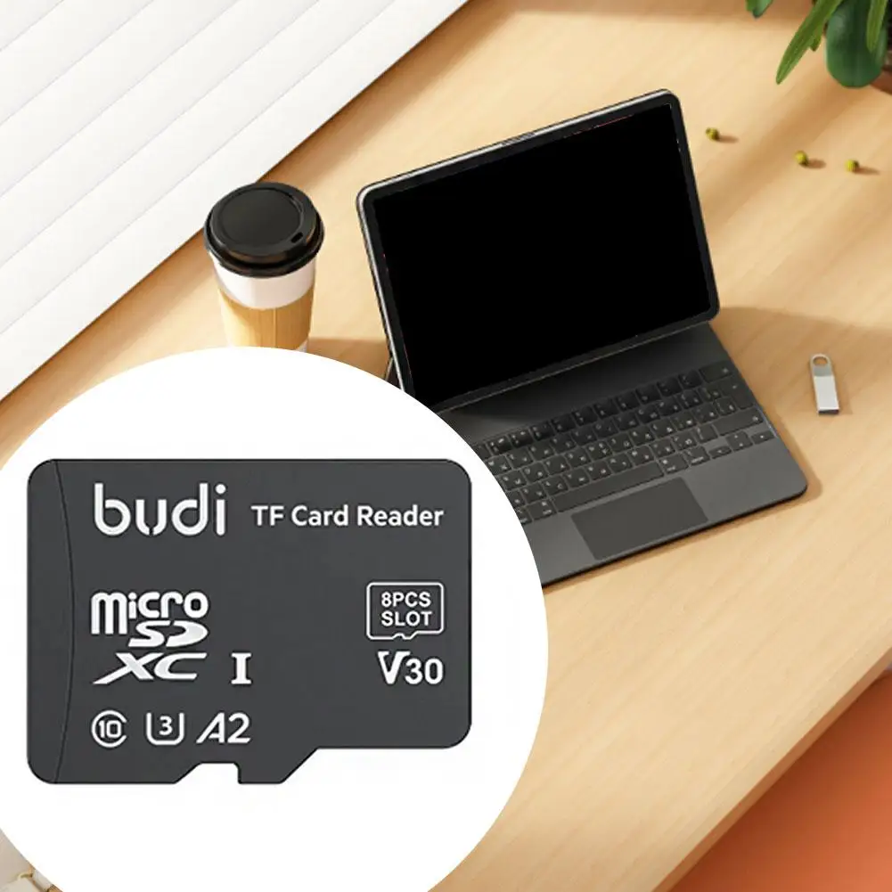 Lector de tarjetas BUDI TF con diseño de apariencia de tarjeta TF lector de ranuras tarjetas de memoria multifuncionales 8 TF de alta velocidad Y2E8